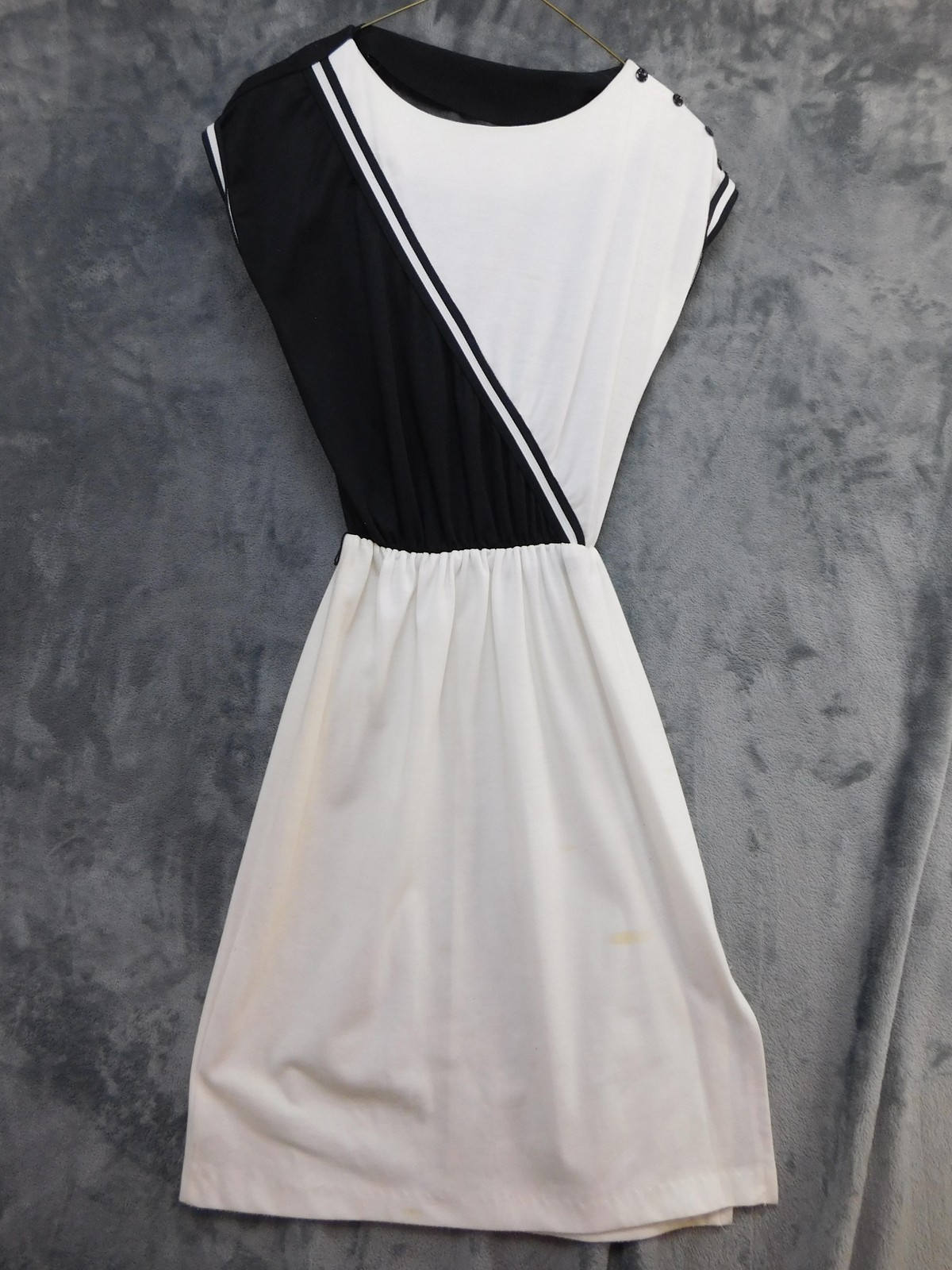 Vintage Union Made ILGWU Dress Womens Medium White Black Colorblock Sundress USA