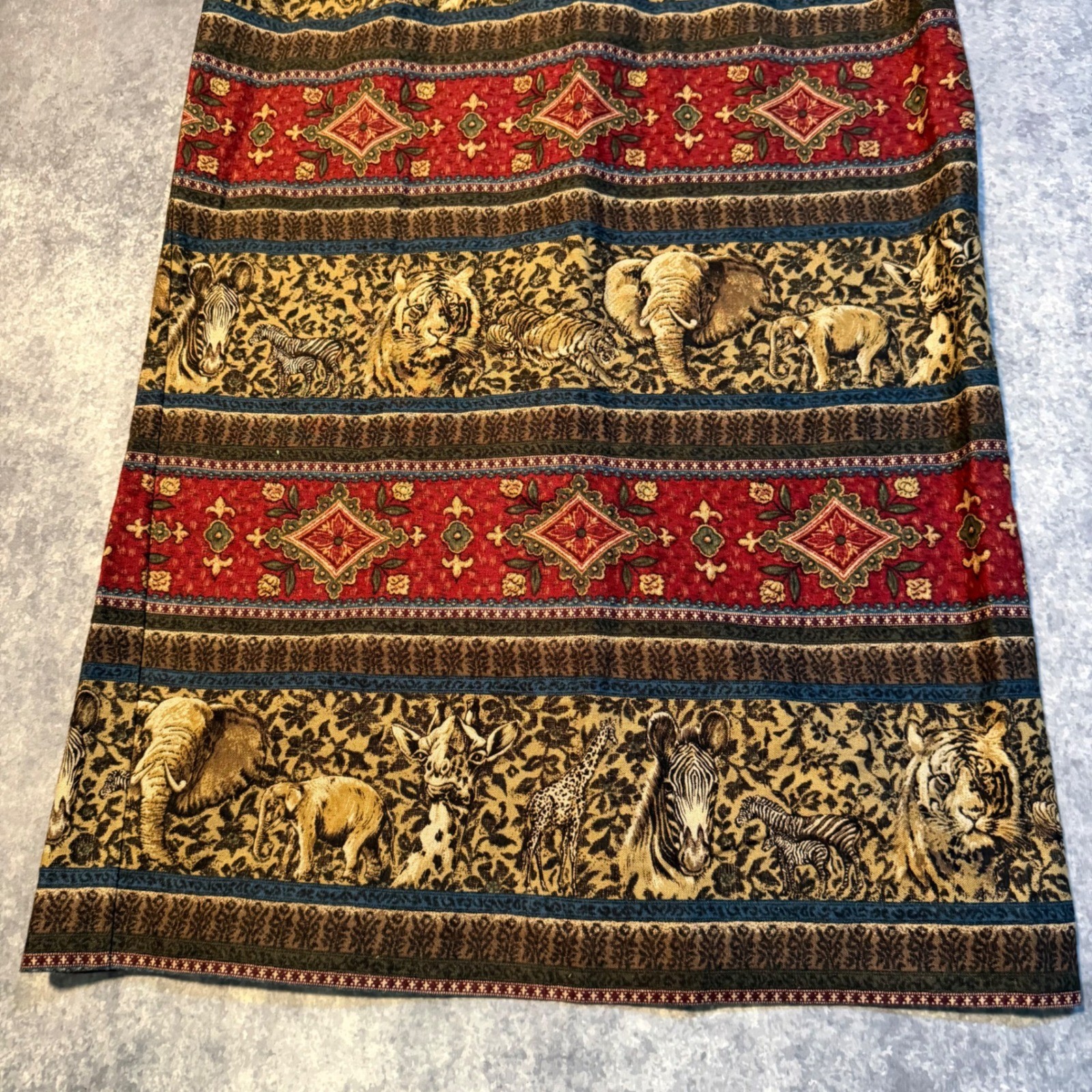 Vintage Sharon Young Sportswear Safari Animal Print Maxi Skirt Rayon Linen Sz 12