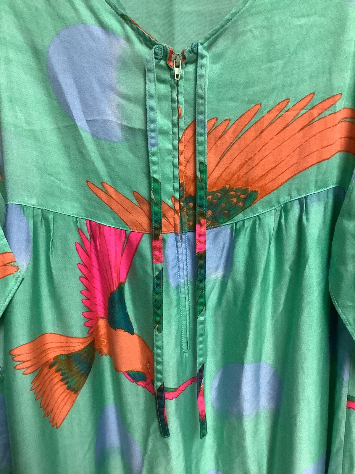 Vtg Hanae Mori Couture Japan Exotic Bird 3/4 Moon Motif Dress Wing Sleeves READ