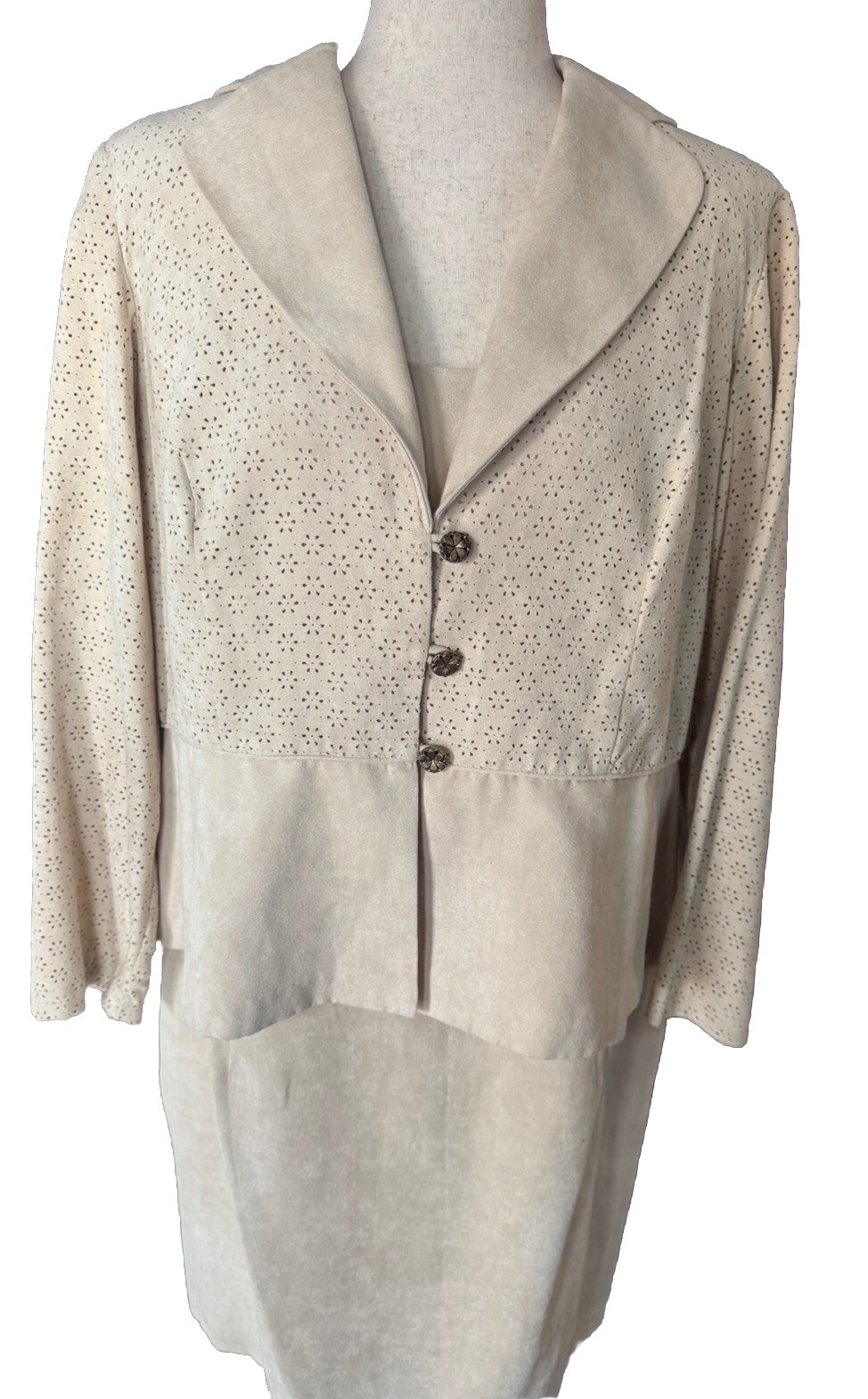 Vintage Just In Thyme LTD Beige Sleeveless Sheath Dress Jacket Faux Suede Sz 18W