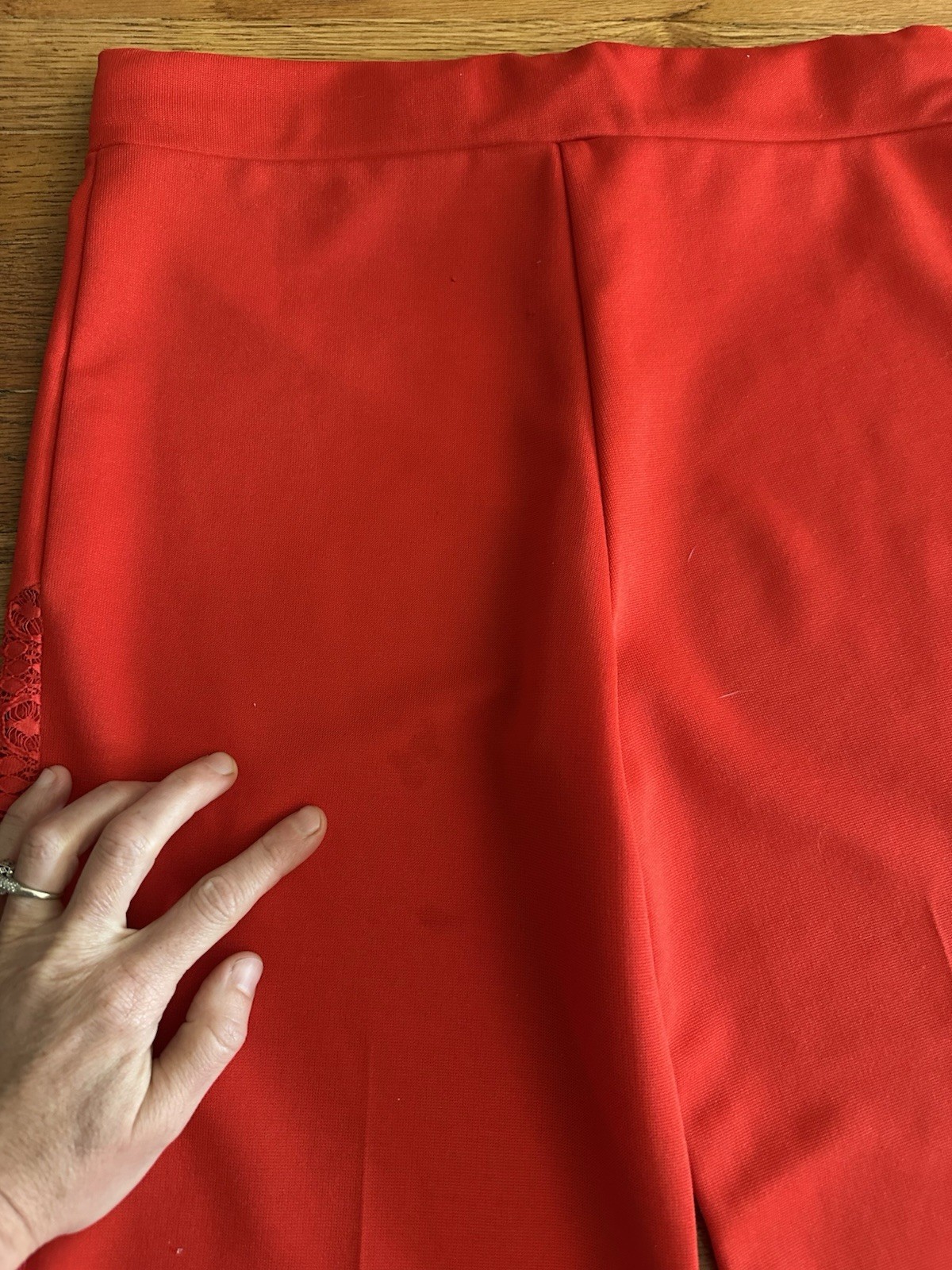 Vintage 70s Red Mod Disco Pants See-Through Lace Panels Woman’s M