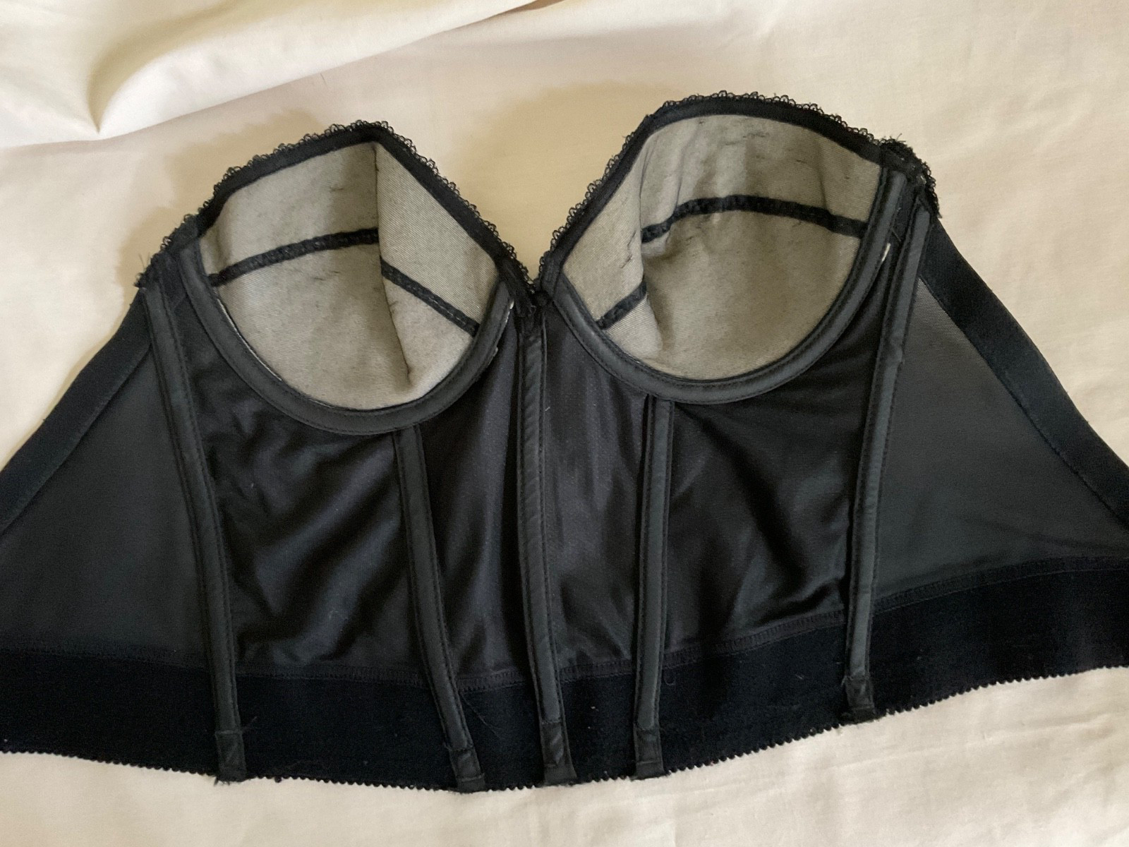 Vintage Strapless Silky Black Boned Bra Corset Bustier Shapewear 36B