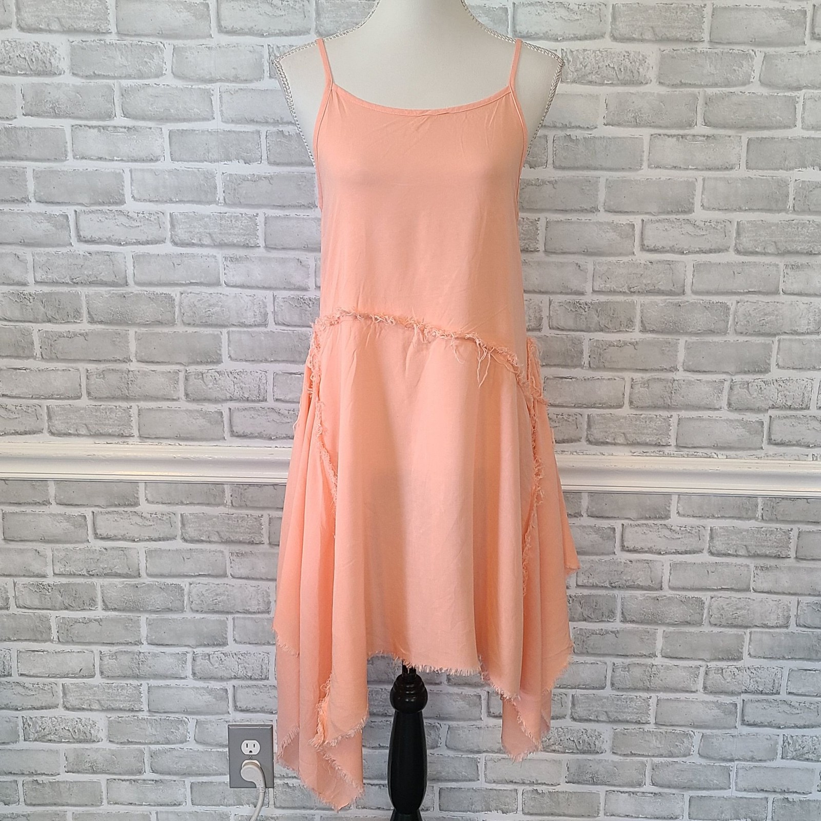 Diamante Pink Strappy Asymmetrical Raw Hem Dress Ballet Fairy Core Feminine Med