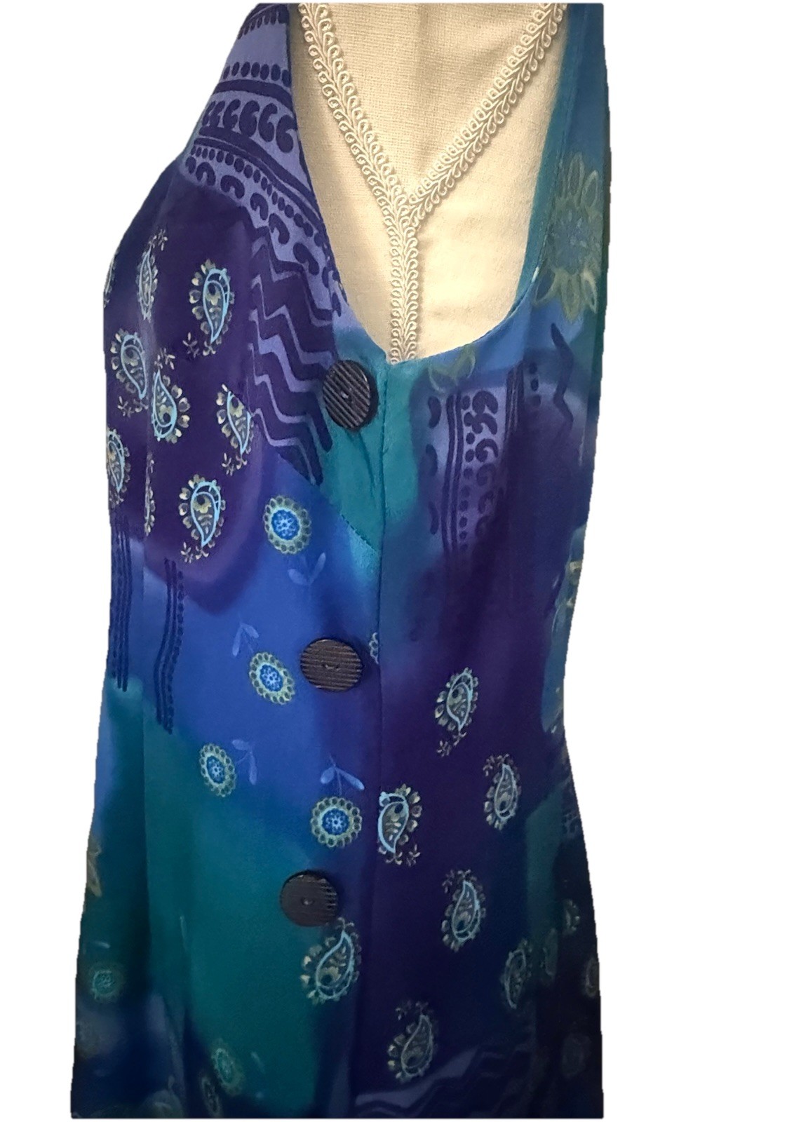 Vintage R&K Originals Maxi Dress Sz12 Blue Purple Turquoise Paisley&Floral Print