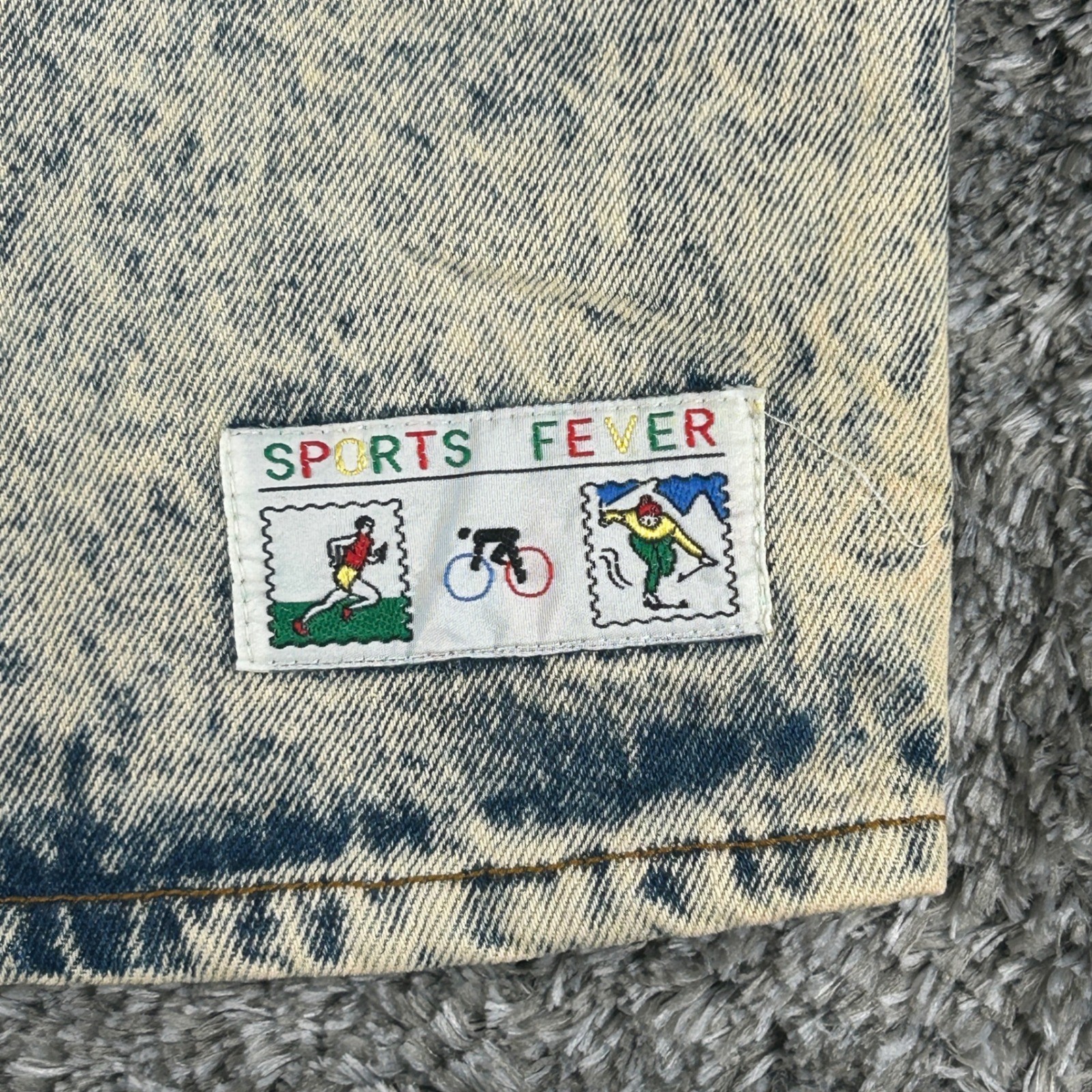 Vintage Sports Fever Denim Skirt Womens 9/10 Blue Acid Wash High Waist Mini 80s