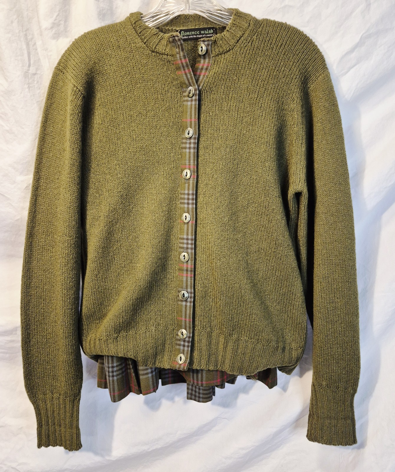 Florence Walsh Sweater And Skirt Green Plaid Vintage Small Medium
