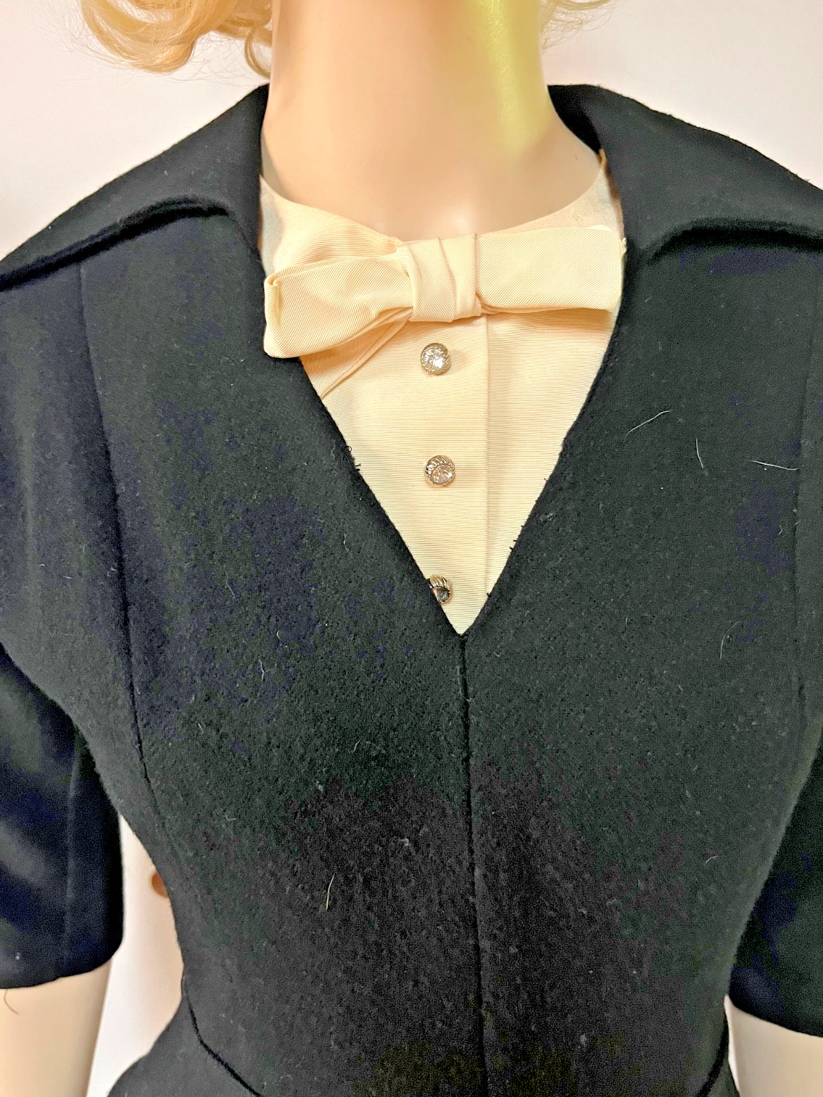 Vintage 1950s Alco Junior Bibbed Neckline Wool Business Cocktail Dress Bust 34