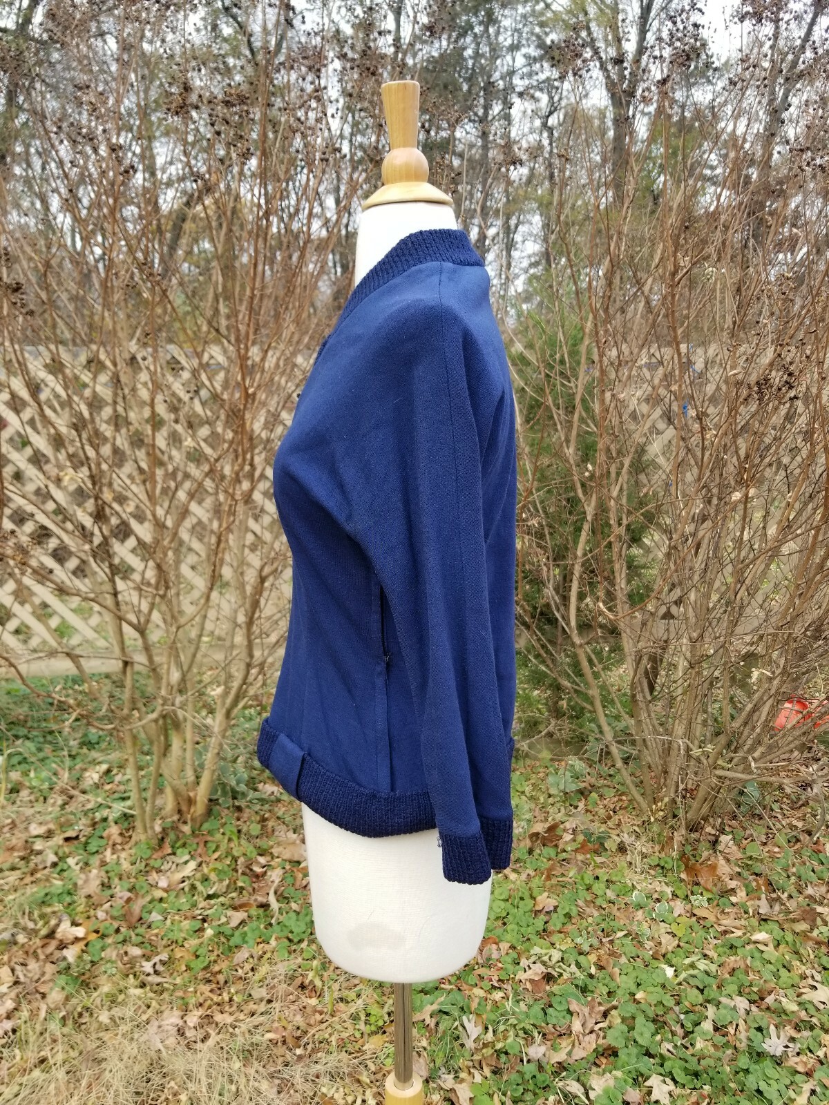 Vintage 1940-50s Mary Phillips Wool Navy Fitted pin up rockabilly Sweater Fits S