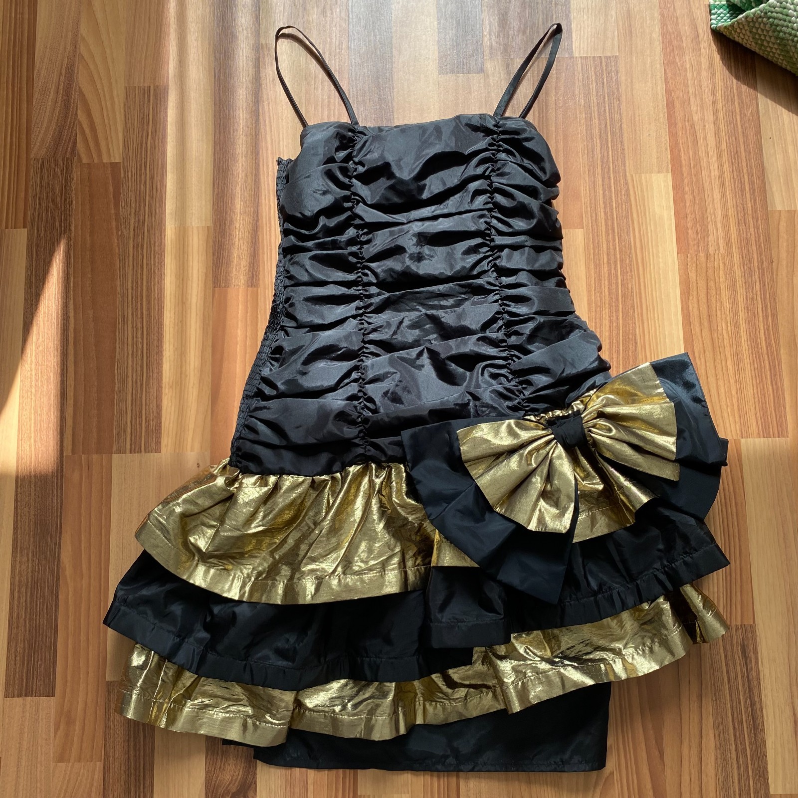 1980s YESSICA Ruffle Prom Party Dress Ruched Taffeta Cocktail Retro Tiered EU 40