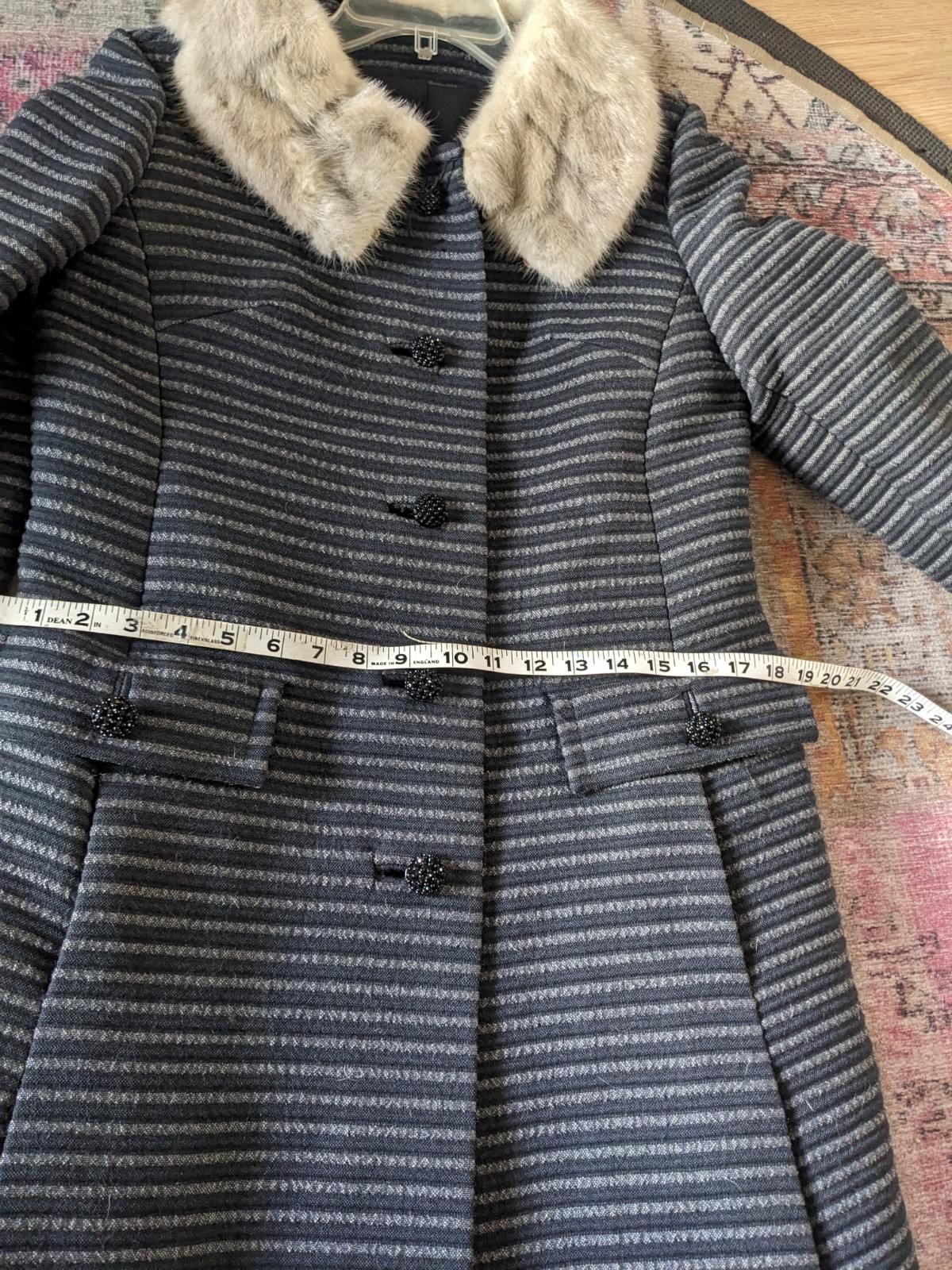 Beautiful Mid-Century Modern Wool and Fur Coat Handmade Medium