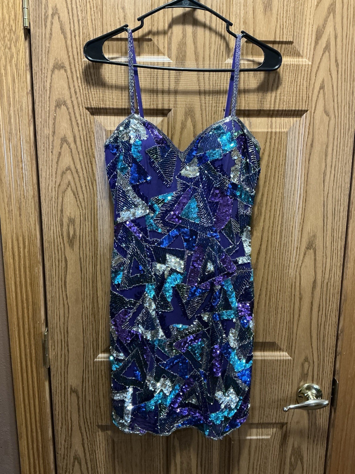 Vintage NiteLine Silk Beaded Dress Purple With Blue And Teal Size 4 GUC