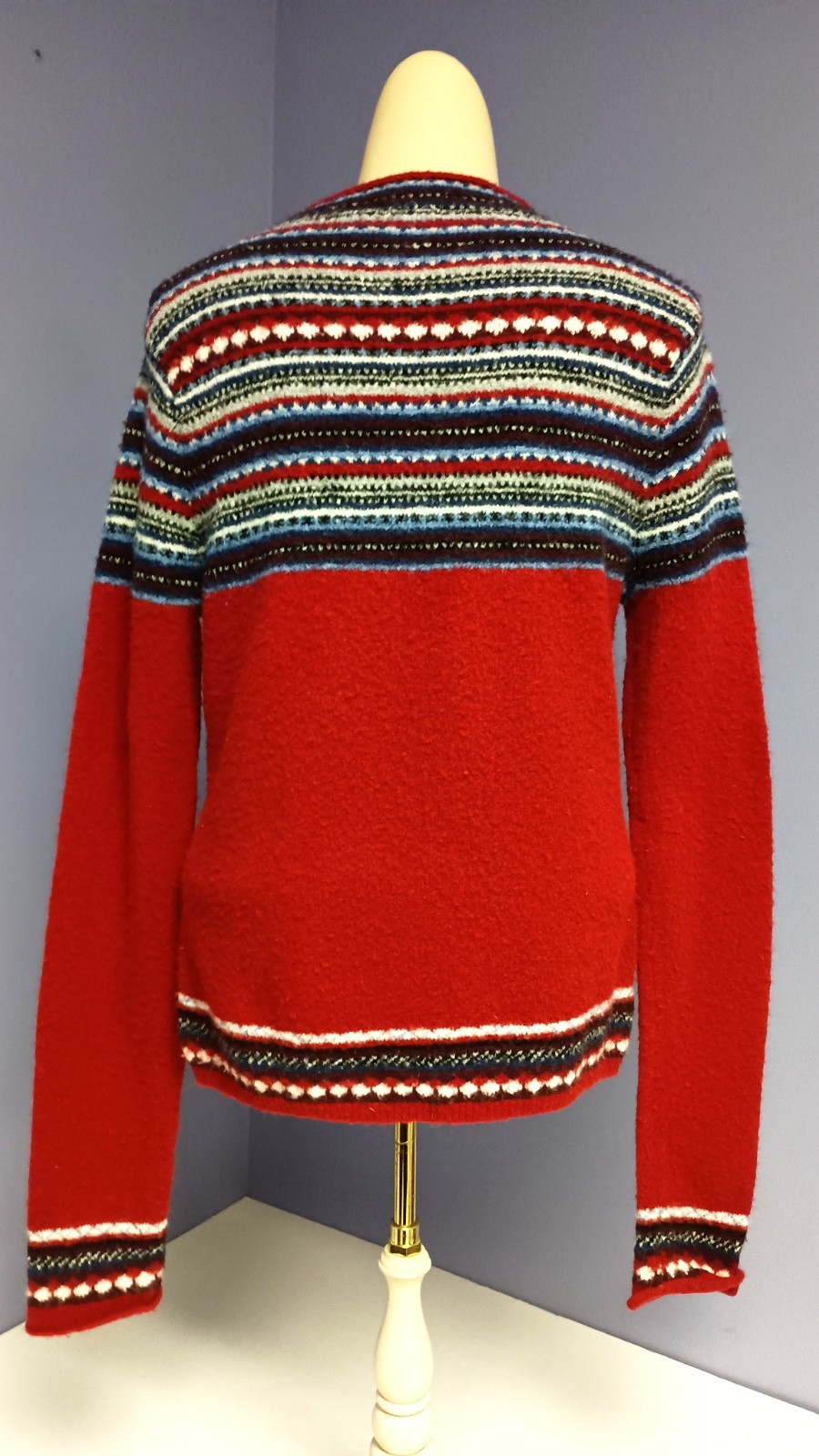 Sweater Ladies Tangents Red Multi Boatneck Acrylic Blend Medium Weight Sweater M