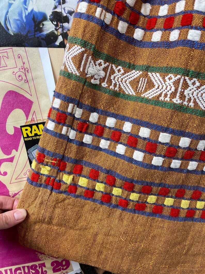 Vintage 50s Guatemalan Symbol Folk Art Embroidered Full Cotton Woven Skirt XS