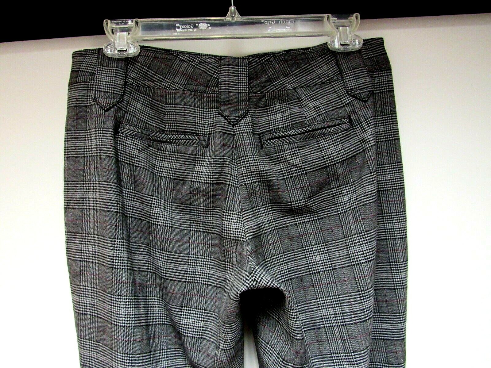 VTG CAbi Stretch Slacks Pants Houndstooth Plaid Black Wine 33 x 31 1/2 4 M EUC