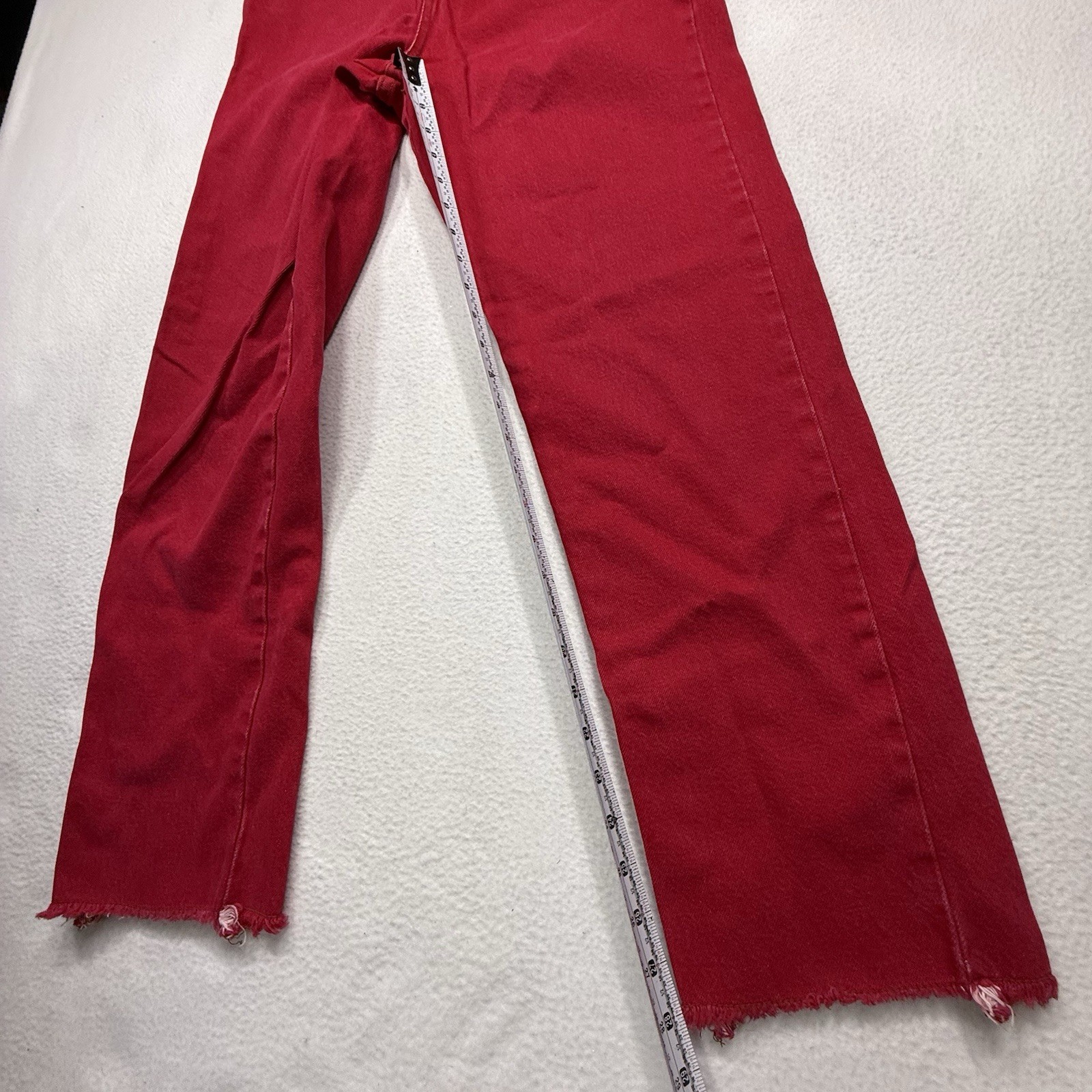 LEI Woman’s Jeans Red Skater Raw Waist Edge Size 9 Vintage Made In USA 30×28