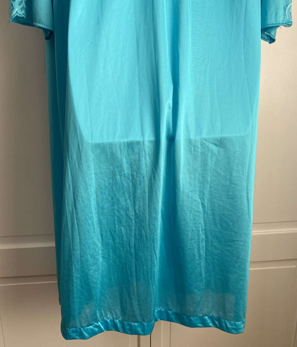 Vintage Nancy King Nylon Short Nightgown Robe Day Dress Blue 3/4 Sleeve Large