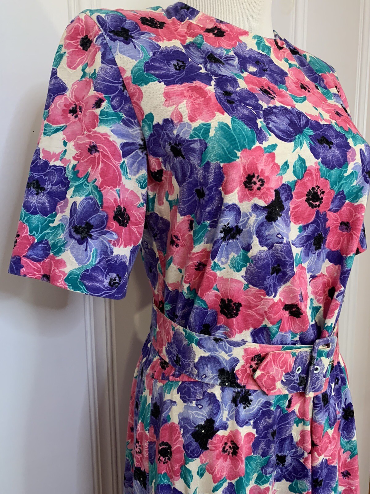 Vintage Floral Dress Size 10 Philippe-Marcel 80s 90s Short Sleeves Colorful
