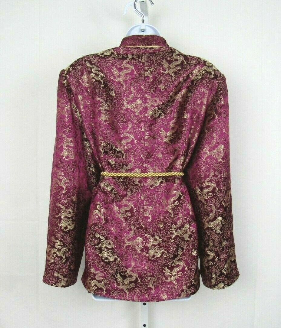 VTG 1950s 60s KIMONO STYLE JACKET BOYSENBERRY GOLD EMBROIDERY FROG BUTTONS