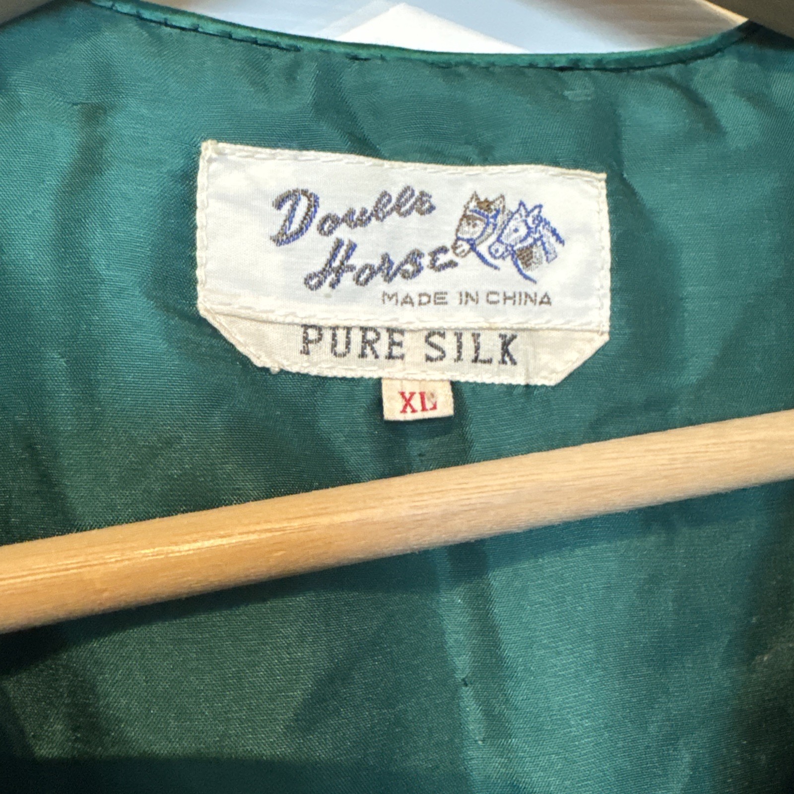 Vintage Double Horse Emerald Green Pure Silk Lined Asian Inspired Vest-Women XL