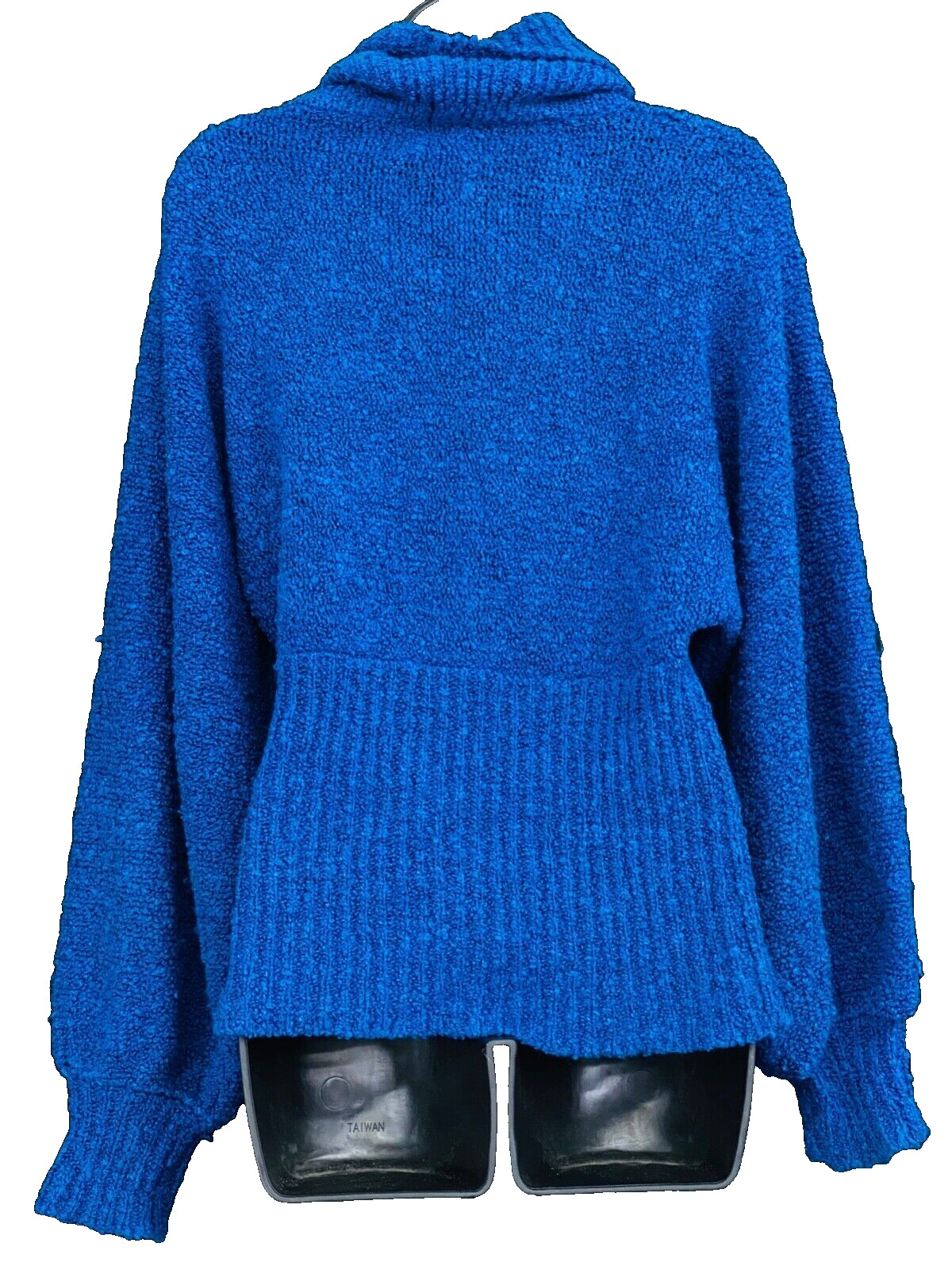 Vintage 1980s blue balloon sleeve sweater, knit cowl neck 1930s style balloon L