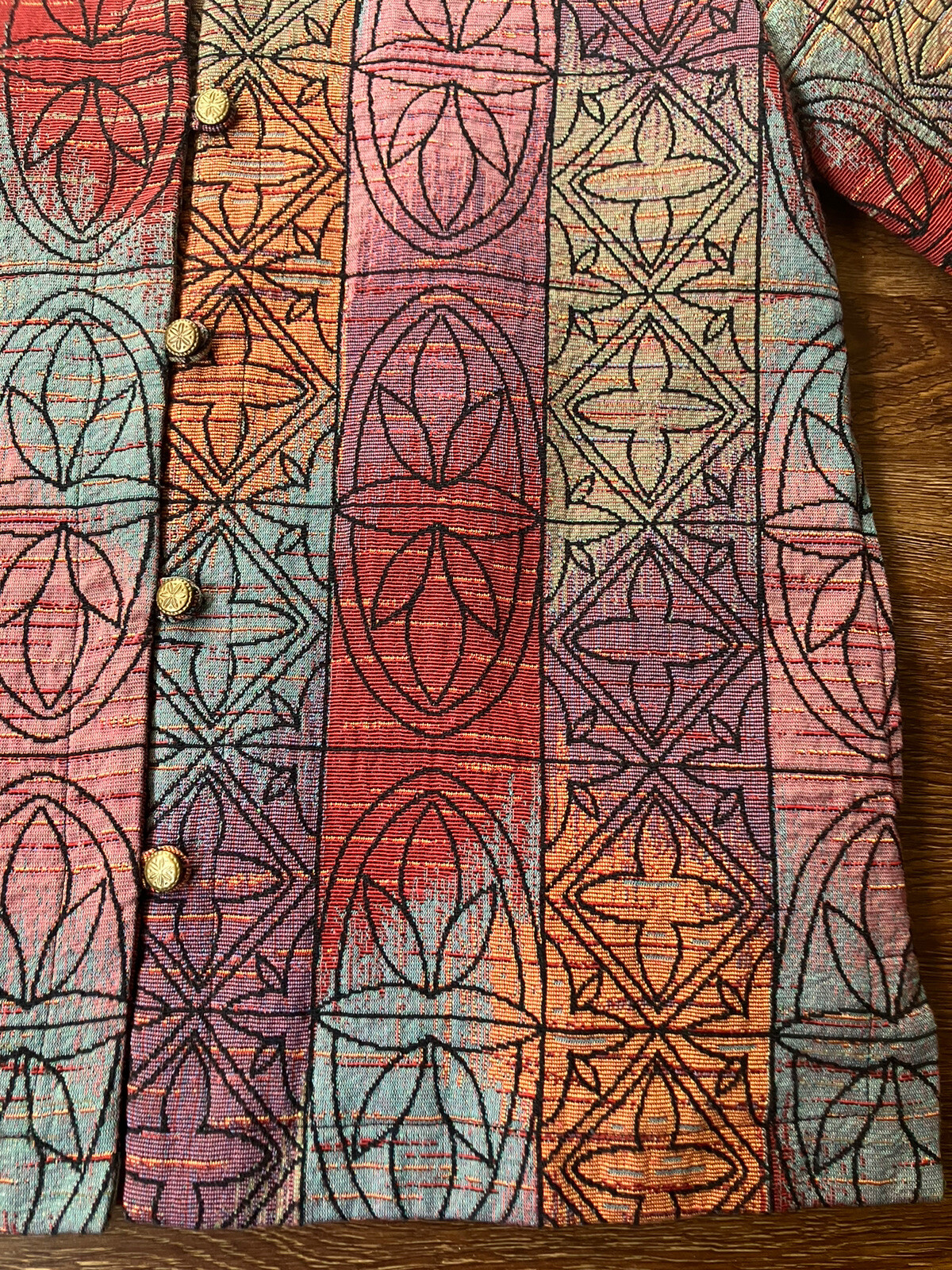 Vintage Serengeti Tapestry Jacket Quilted Colorful Abstract Mandarin Collar L