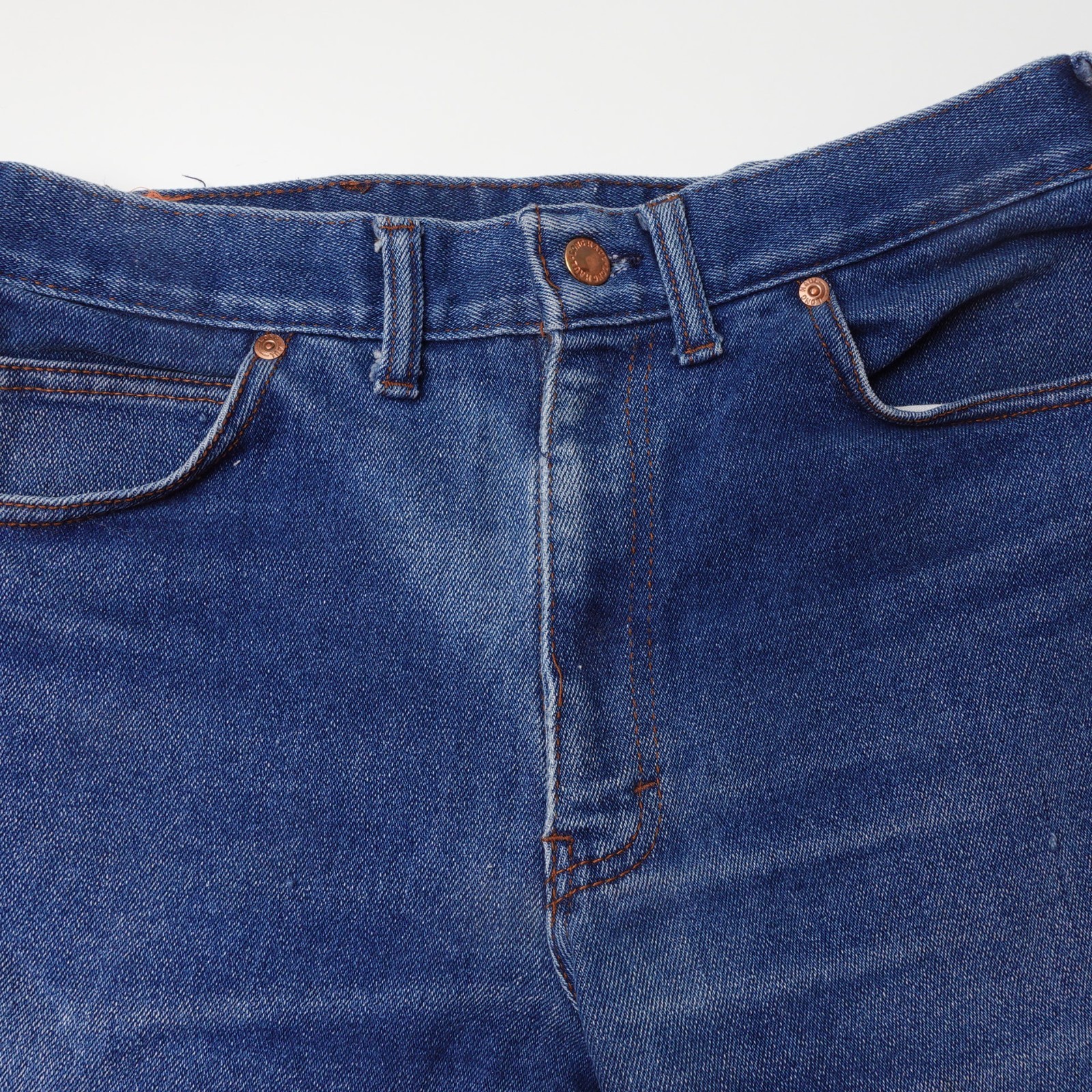 Vintage 70s Long Haul Denim Jean Shorts Size 30 5″ Inseam Sun Faded