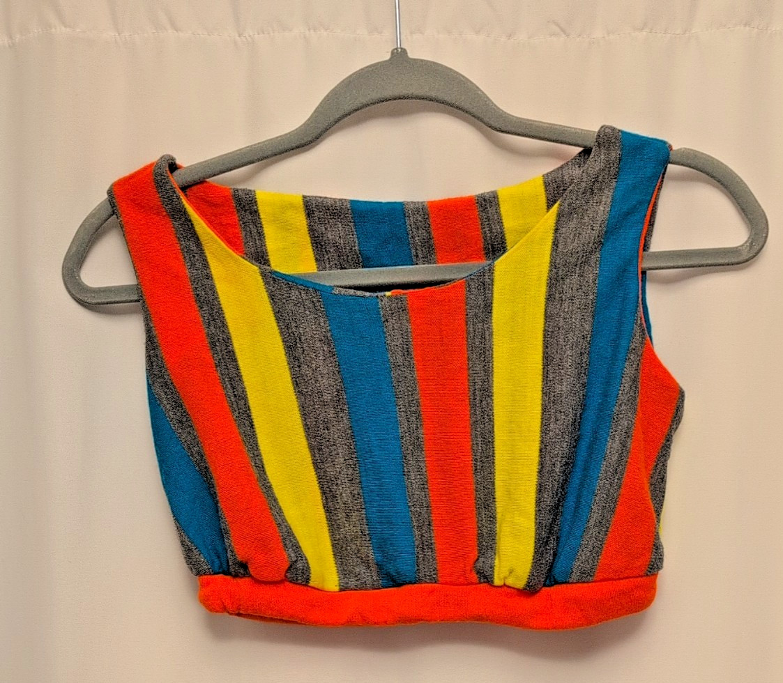 80s womens vtg vertical stripe crop top holiday skirts of California brand?