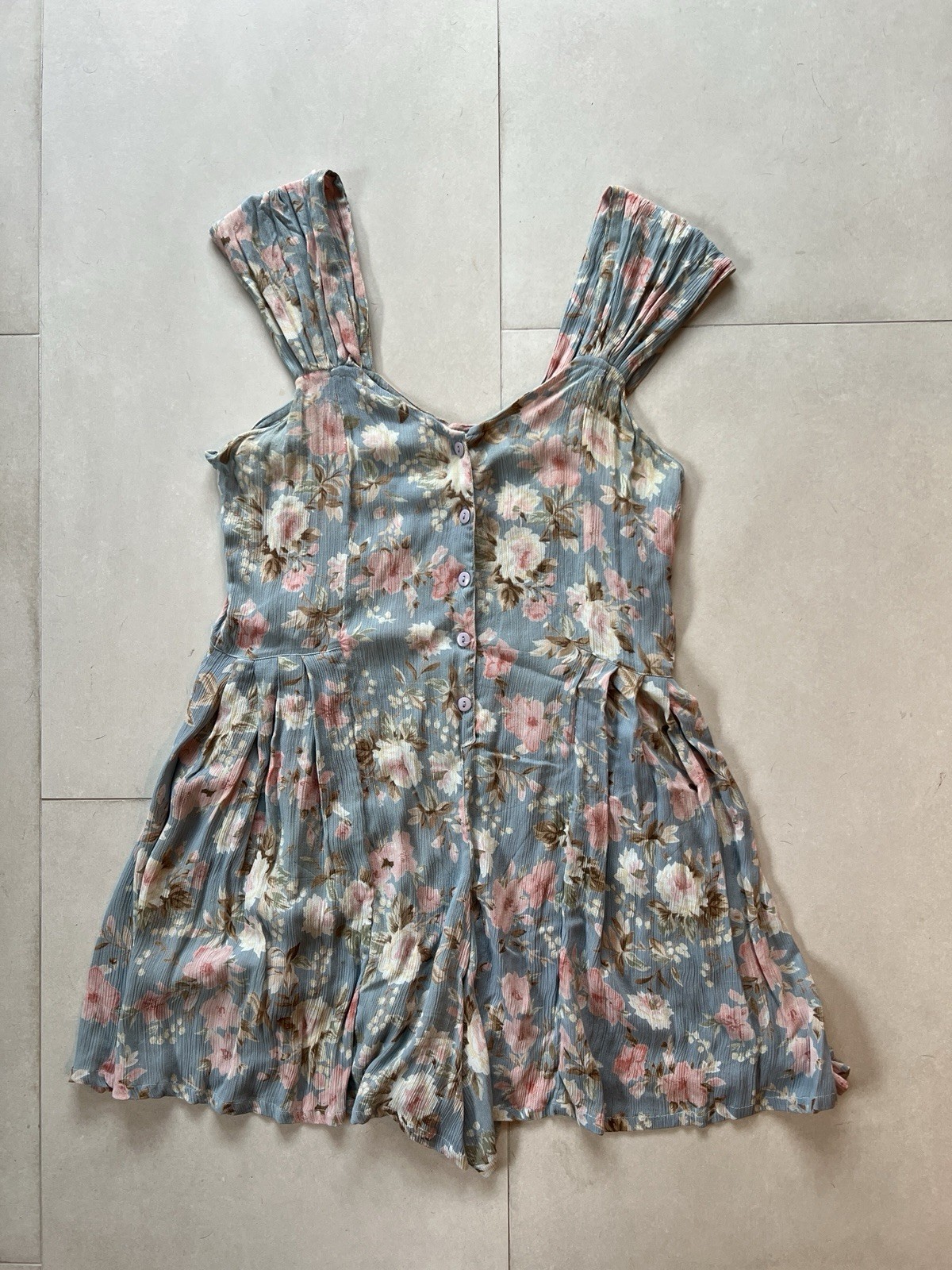 VTG 90’s Day For Night CottageCore Pastel Floral Rayon Romper Playsuit L