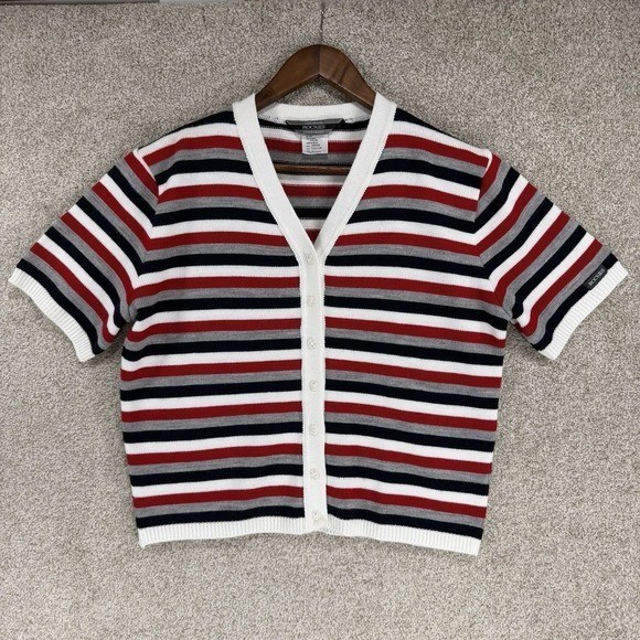 Rockies VTG 90s Cropped Knit Shirt XL Western Cowgirl Striped Retro Button Up