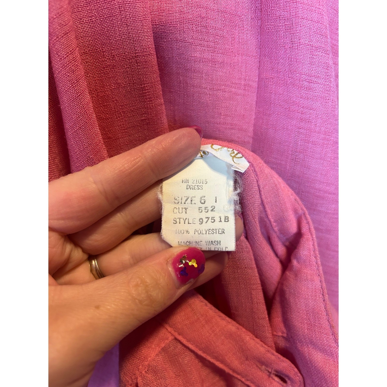 Vintage California Girl Pink Midi Shirt Dress Size 6 Linen Look Button Front Tie