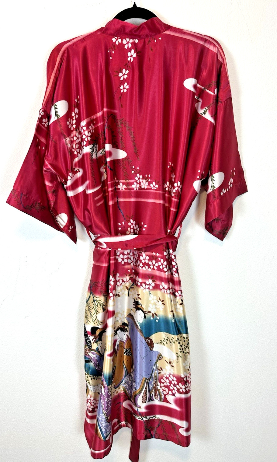 VTG ORIENTAL VILLAGE NWT Women’s Silk Robe Red Floral Geisha Bathhouse Kimono