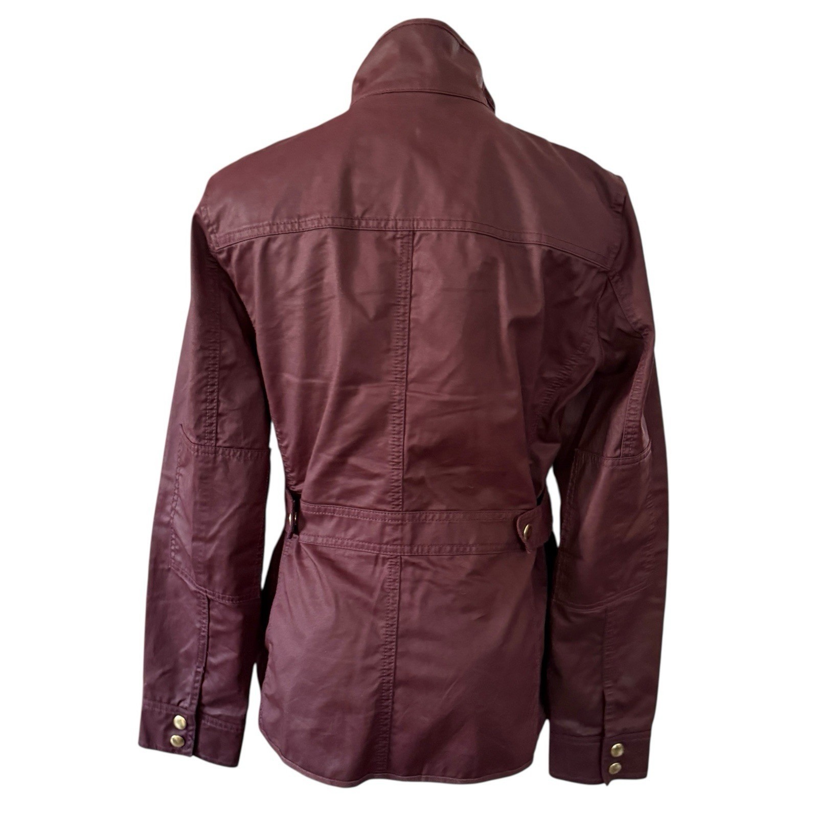 J. CREW Steampunk Coat S Burgundy Shiny Nylon Canvas Military Army Jacket