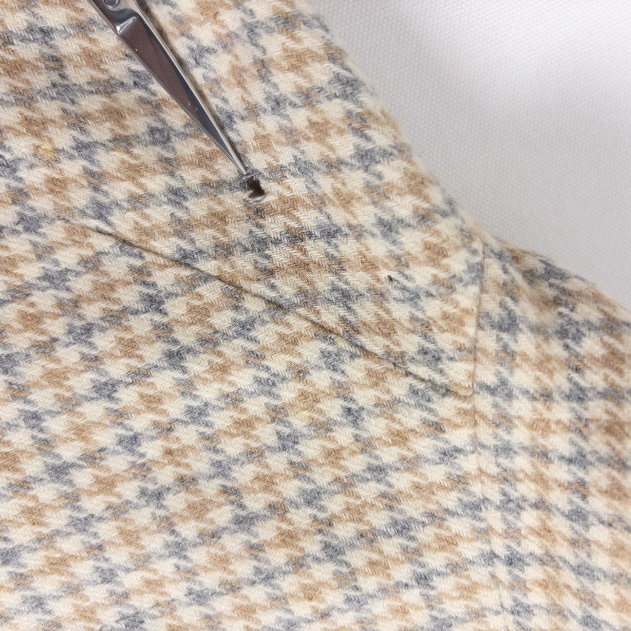 Pendleton Wool Jacket Womens Plus Tan Blue Houndstooth Leather Trim Vintage 80s