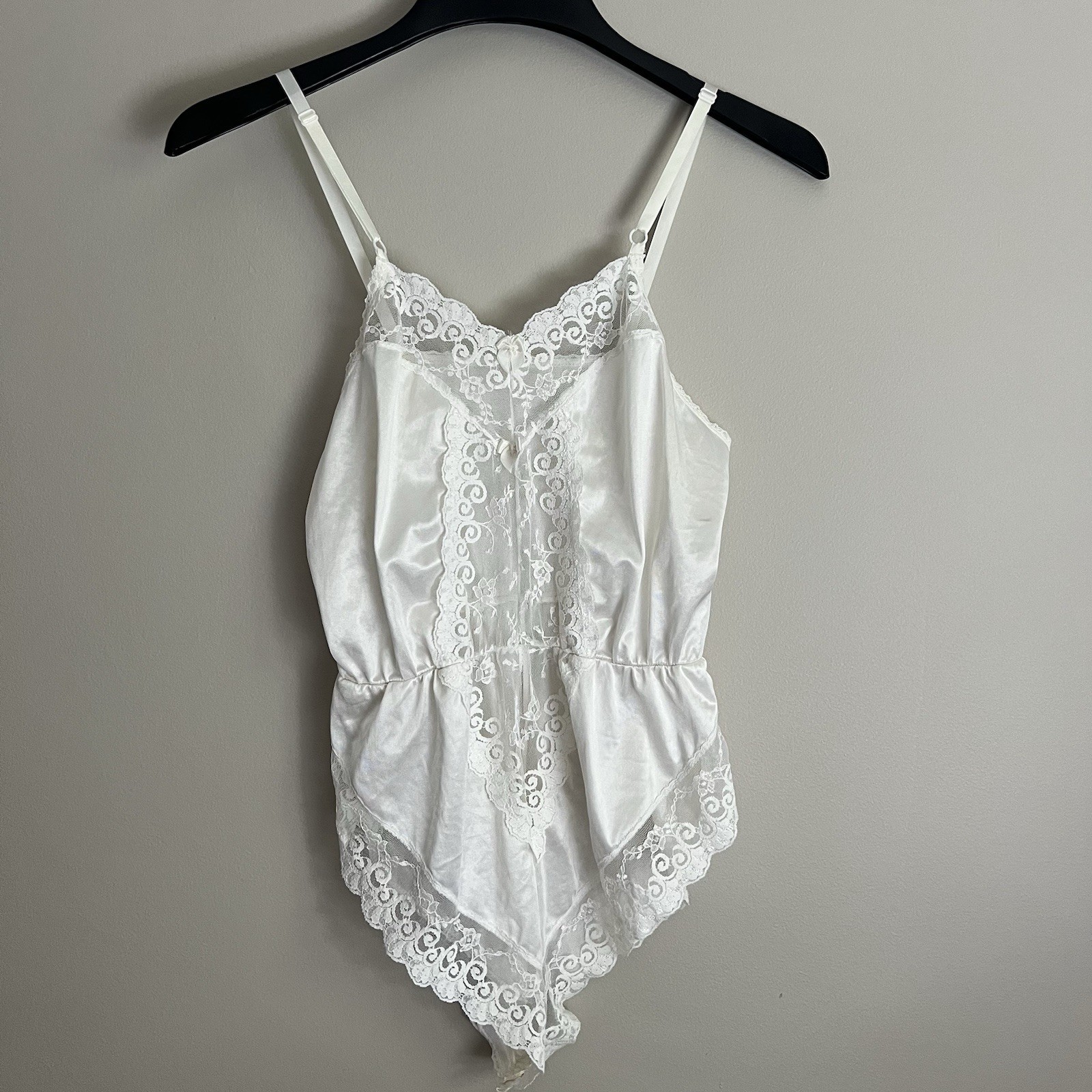 VTG Ashley Taylor Small White Nylon Lace Teddy Romper Lingerie Bridal Coquette