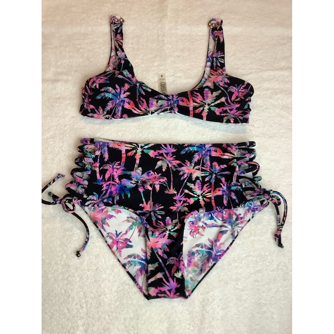 NWOT sz Small XOXO Reversible Rainbow Retro Multicolor Gradient Palm Print