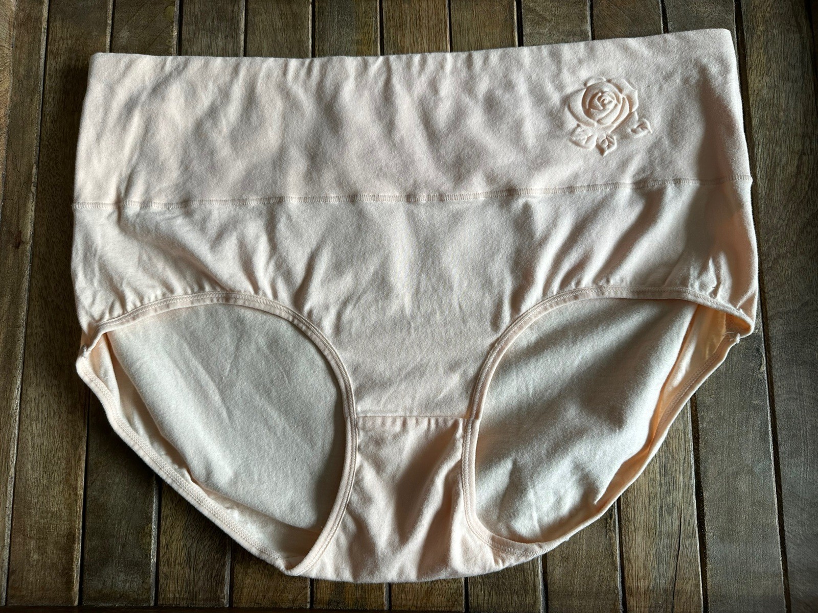 Vtg 3X Peach Cotton Blend Brief Panties W Embossed Flower