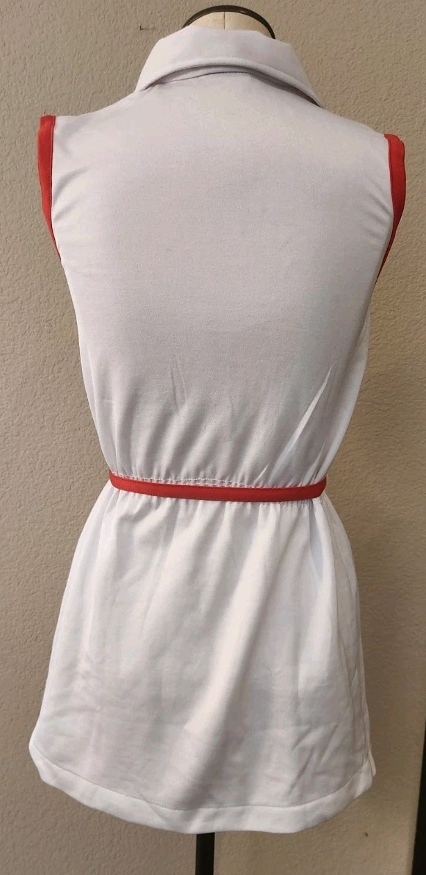 VTG 1960s Mod Virginia Wade Tennis Dress White Red & Blue Trim size 7-8