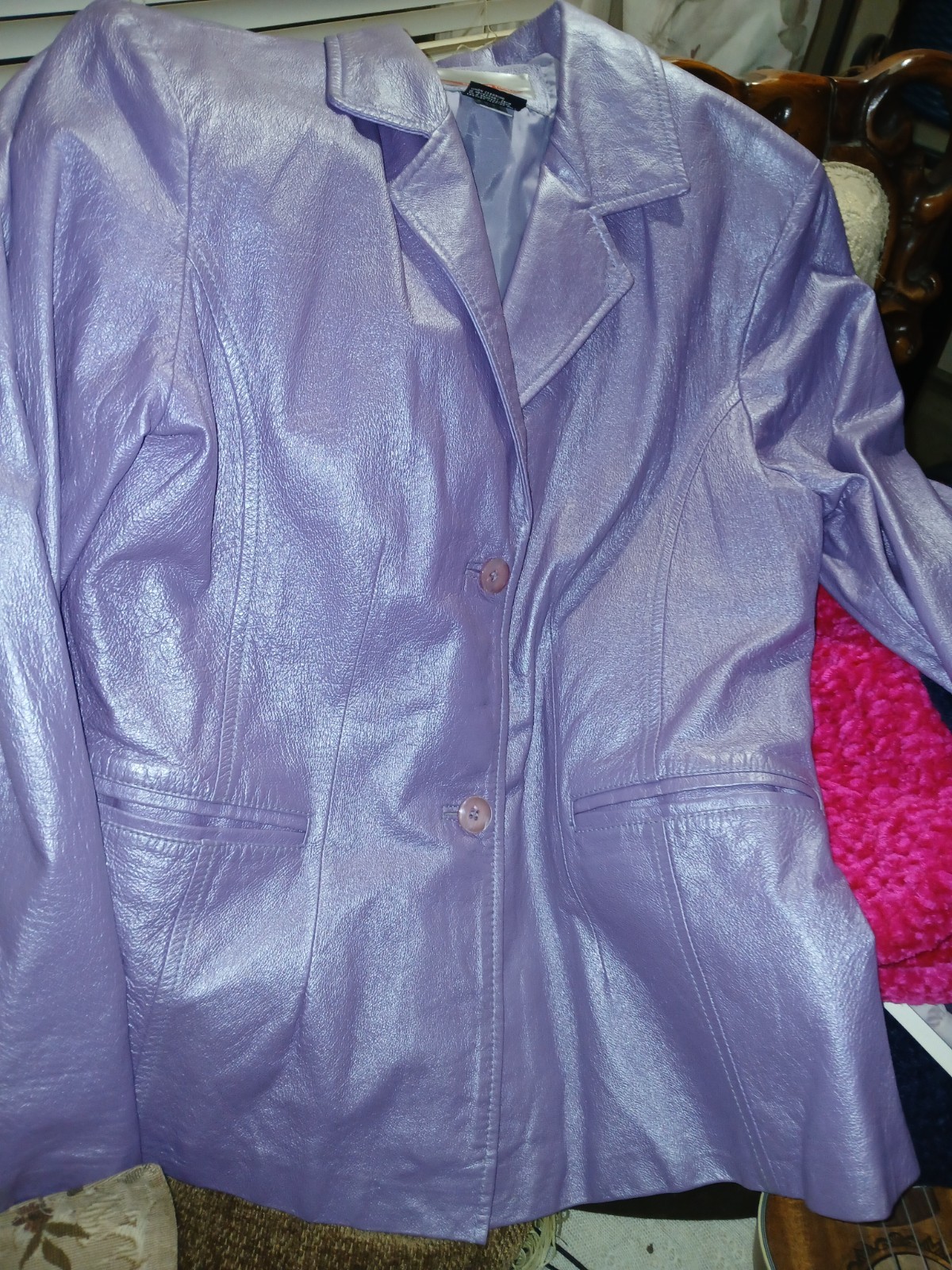 VINTAGE BRANDON THOMAS LEATHER Women’s JACKET COAT SHIRT Size L Mica Purple