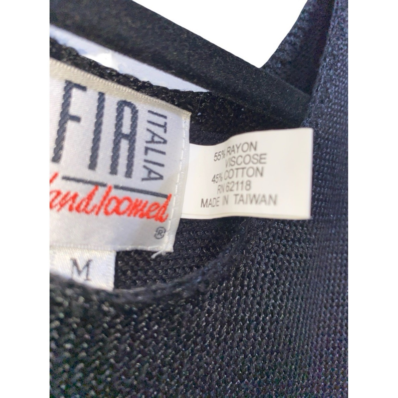 Fia Italia Handloomed Knit Vest Black Medium Vintage Minimalist Academia Core