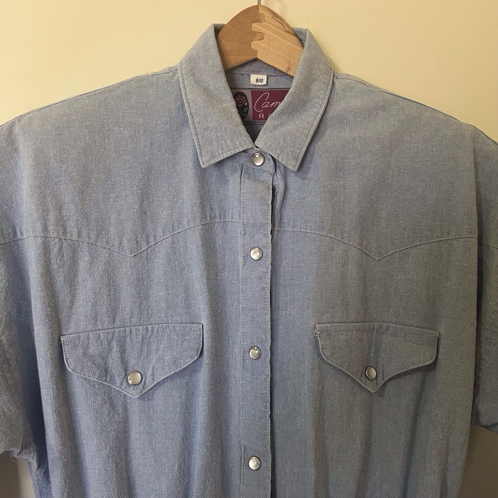 Vtg 80s Western Maxi Shirt Dress Pearl Snap Elastic Waist Pockets 9/10 Cowgirl