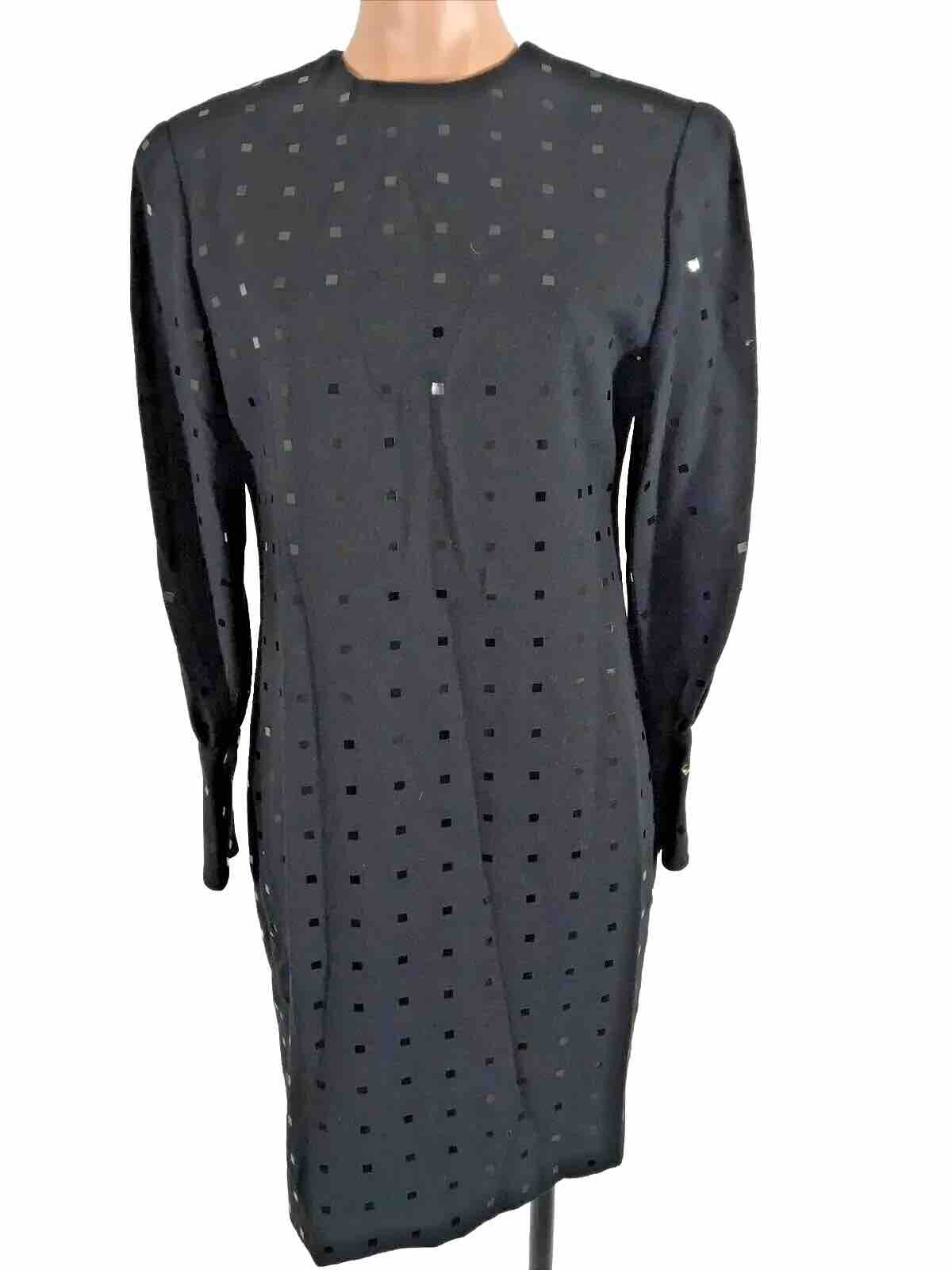 Stanley Platos Square Sequin Long Sleeve Martin Ross black Cocktail Dress LBD 8