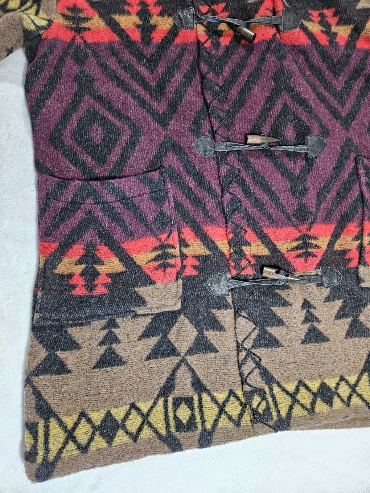 Vintage 1980s–early 1990s Fox Run wool toggle coat, Southwestern Like Pendleton