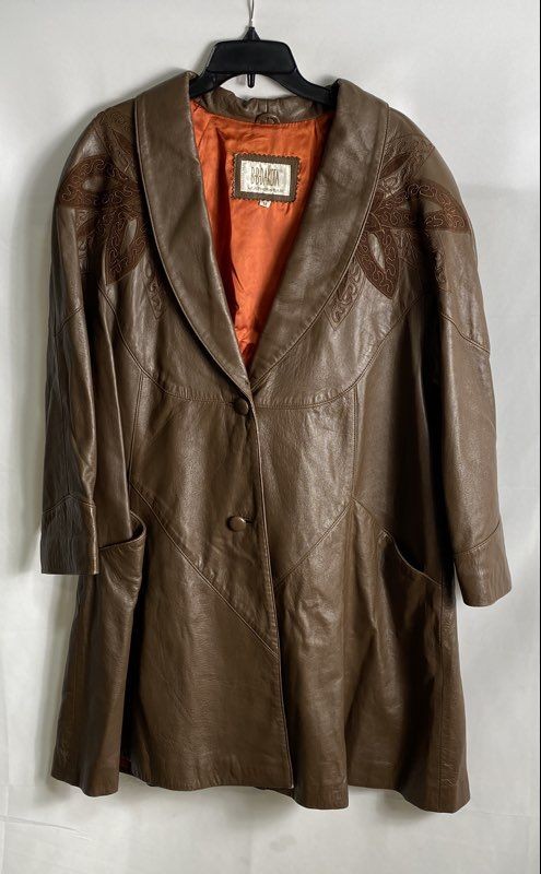 Vintage 90s B.B. Dakota Women’s Brown Leather Applique Embroidered Coat Sz M