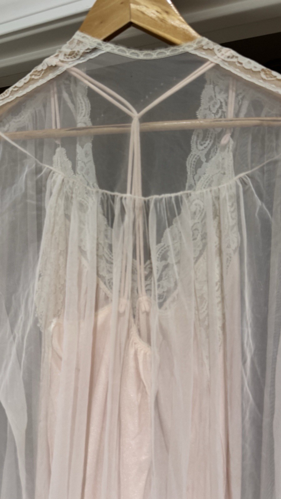 2PC Vintage L-XL 80s peignoir sheer Chiffon 100% Nylon Nightgown & Sheer Robe