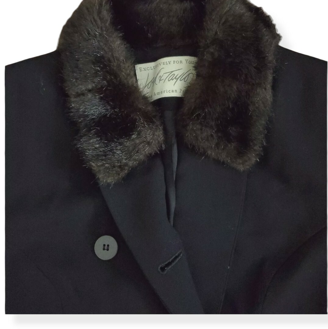 Lord Taylor Womens Blazer Jacket Coat Peacoat 2P Wool Black Fur Collar Vintage