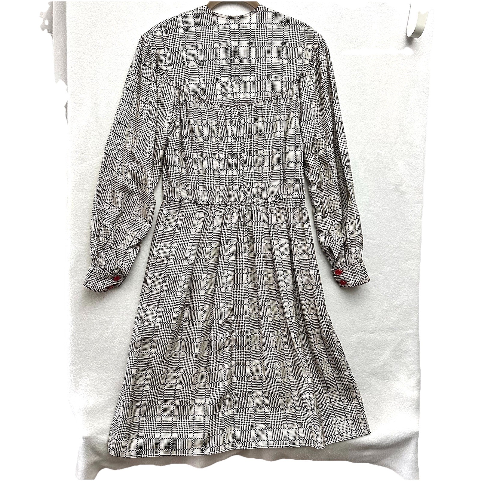 Adele Simpson Neiman Marcus Sz 10 Plaid Houndstooth Dress Red Accents Vintage 80