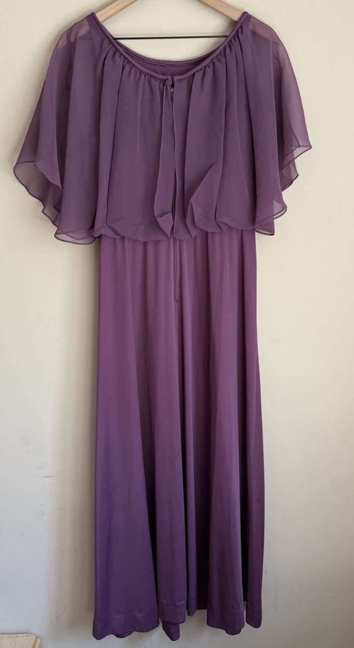Dress Vintage Maxi 60s 70s Poly Knit Sheer Womens Size Medium Boho Jewel Flounce