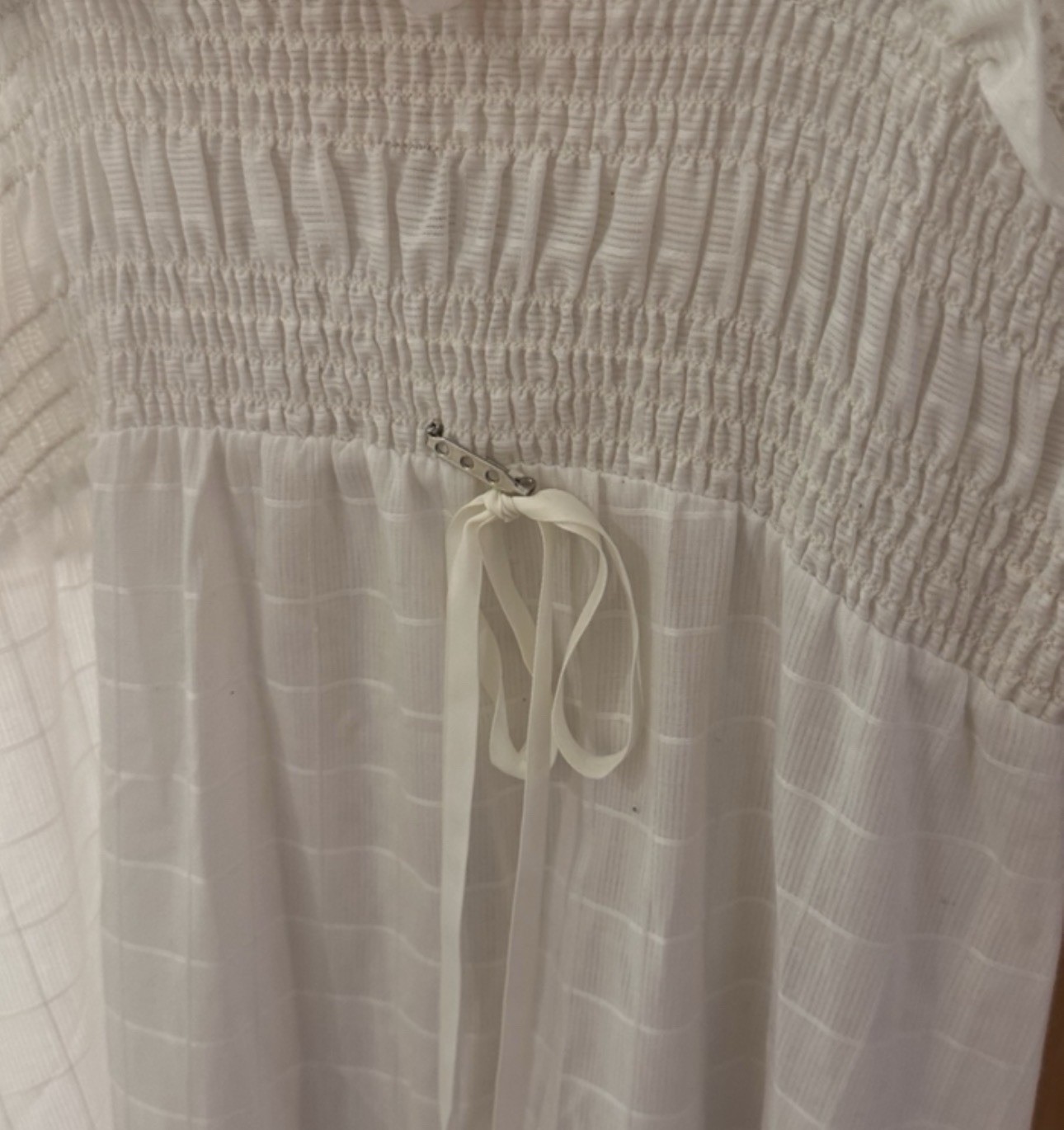Vintage 1970s Handmade White Prairie Maxi Dress Smocked Lace Cottagecore S/M