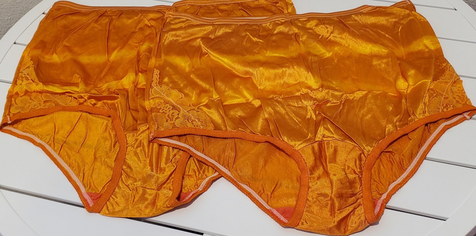 Flawed Lot of 2 Vanity Fair Lace Nouveau Rainbow Shift Yellow Orange 8/XL