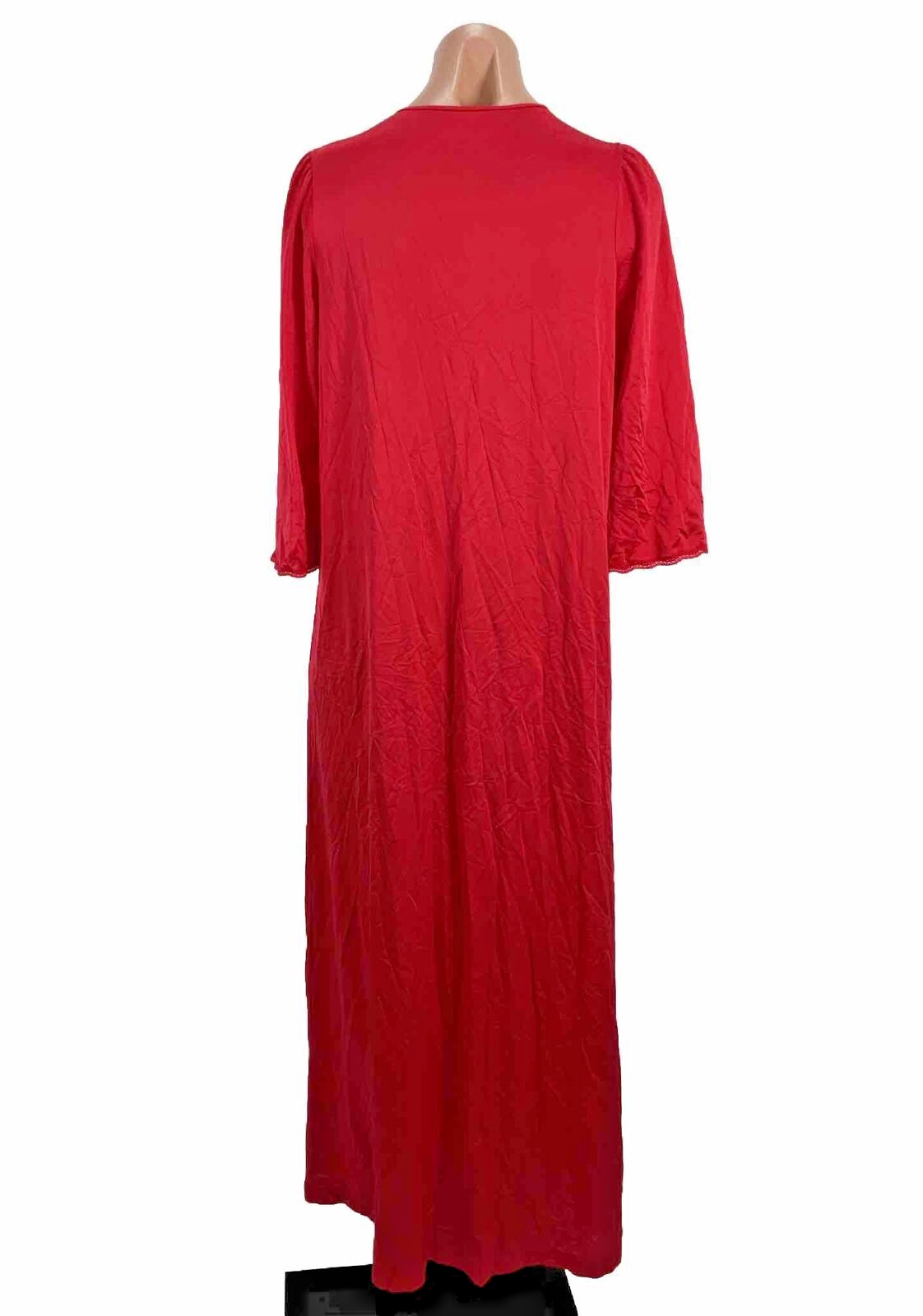Vintage Shadowline ruby garnet red lace nylon robe negligee peignoir elegant S